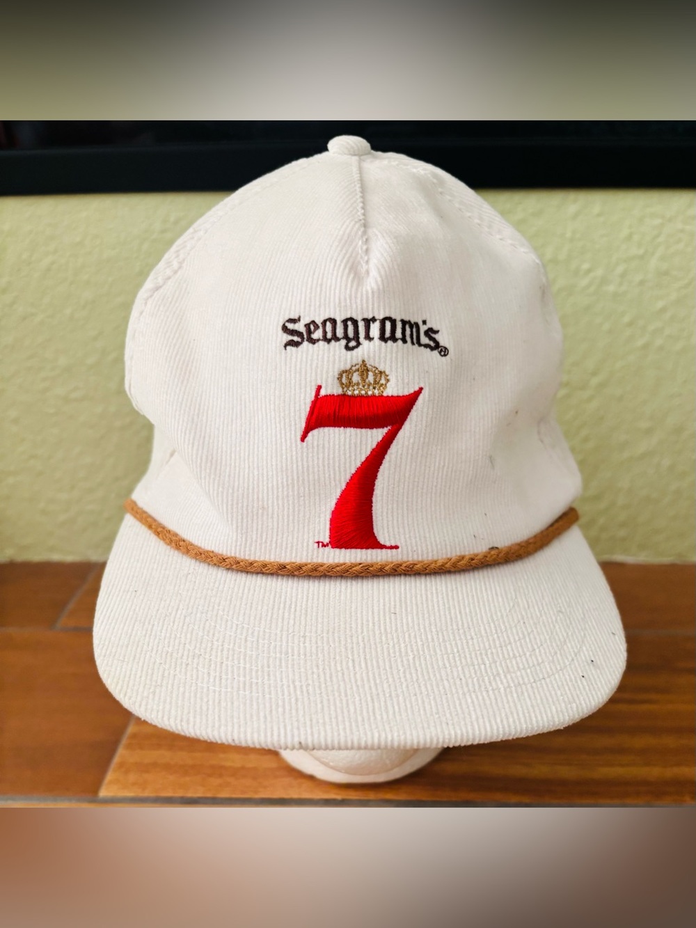 Vintage 80’s Seagram's 7 Crown Whiskey Promotional White Corduroy Rope Hat